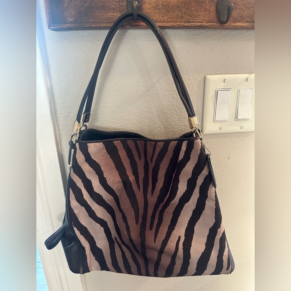 Coach Zebra-Print Brown and Tan Shoulder Bag - Picture 7 of 12